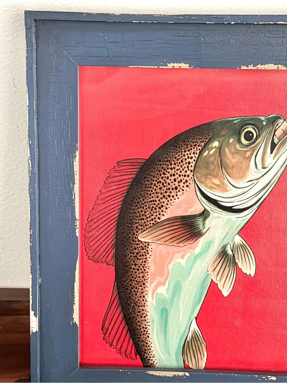 Trout Fish Smoking a Cigarette Cigar Vintage Style Canvas Wall Art Print Framed